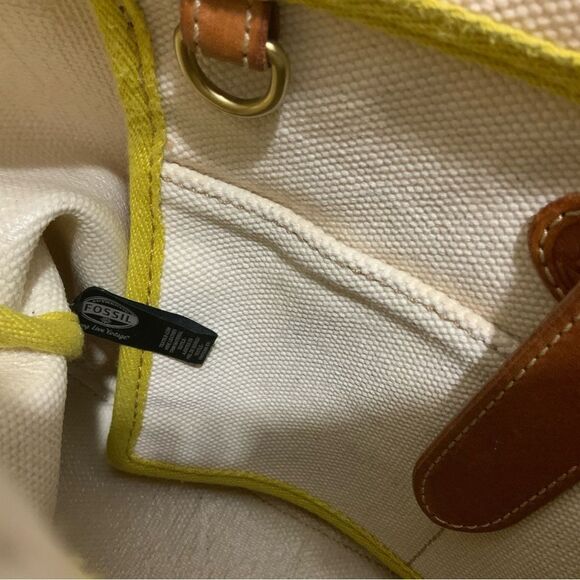 Fossil canvas tote multicolor leather trim - Picture 9 of 11